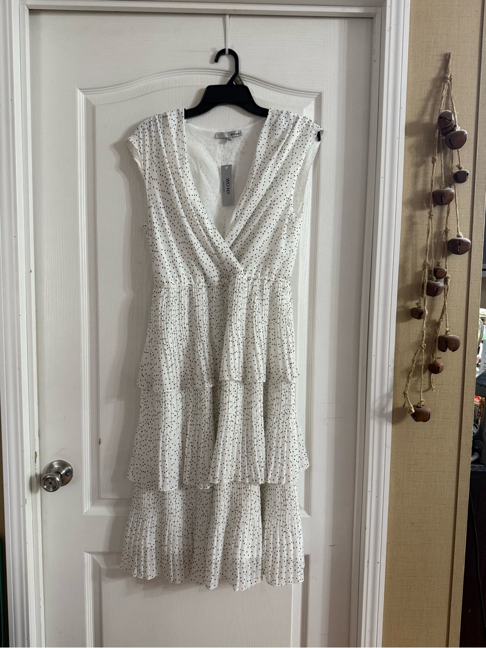 WD NY Women’s White Black Polka Dot Tiered Dress NWT Sz L. JN-176